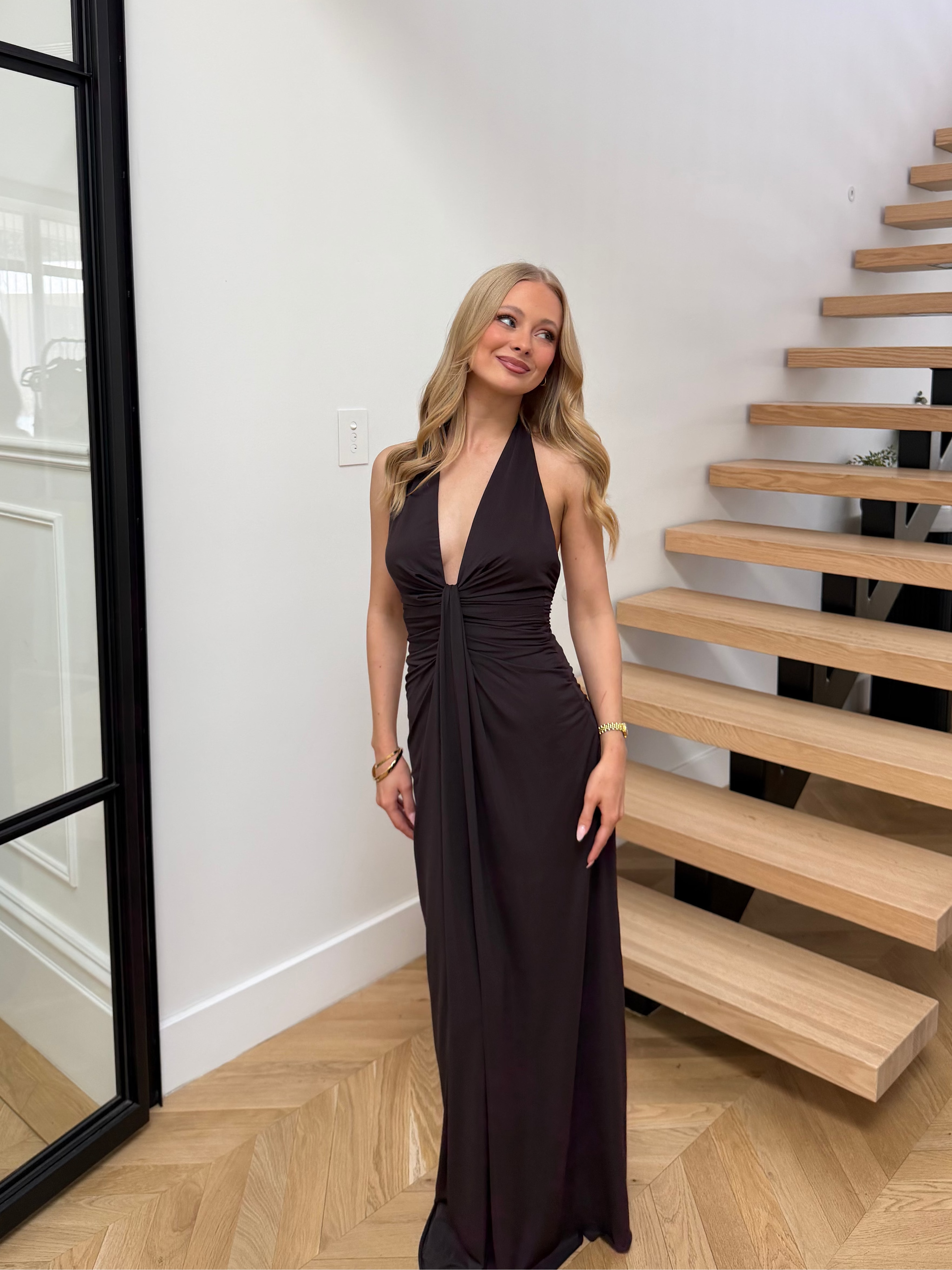 Tillie Drape Maxi Dress - Dark Chocolate